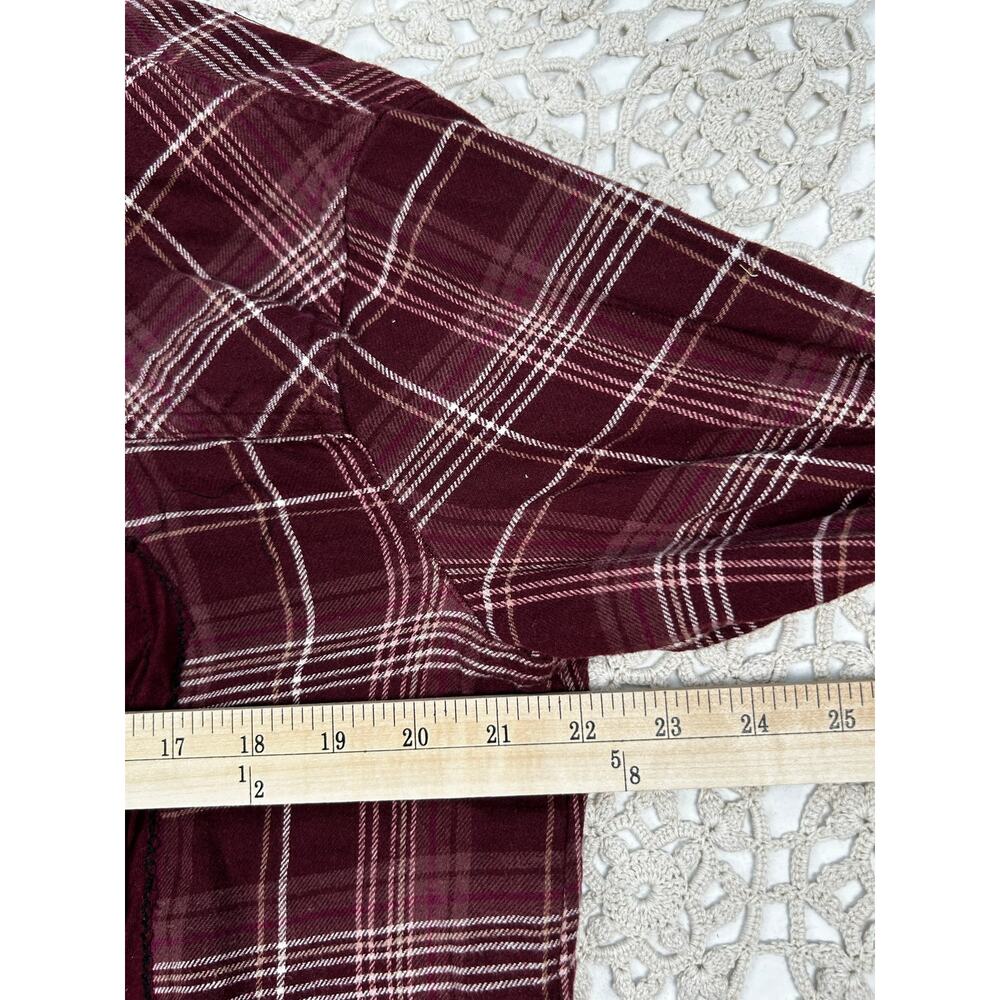 SONOMA Burgundy Wine Plaid Upcycled Butterfly Flannel Shirt Size Small - Picture 8 of 11